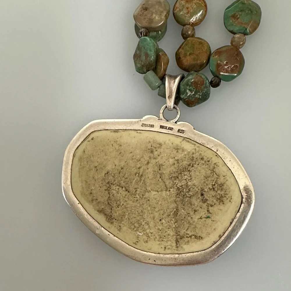 BARSE 925 Sterling Silver  TURQUOISE Bead Necklace with ART Scenic Pendant